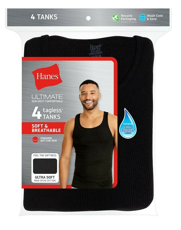 Hanes Ultimate™ Men&#39;s ComfortSoft® Dyed Tank Undershirt 4-Pack, Available Color: Black/Grey