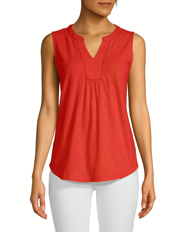St. John's Bay Women's Cotton Y Neck Sleeveless Blouse St. John's Bay Women's Cotton Y Neck Sleeveless Blouse