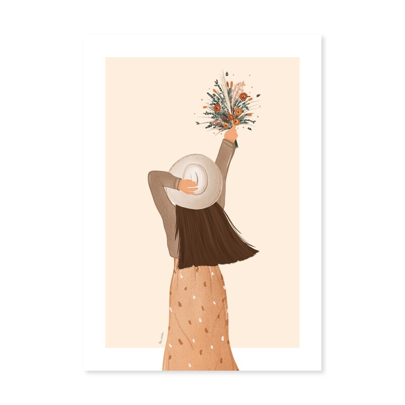 Grafika ' dekle s cvetjem '