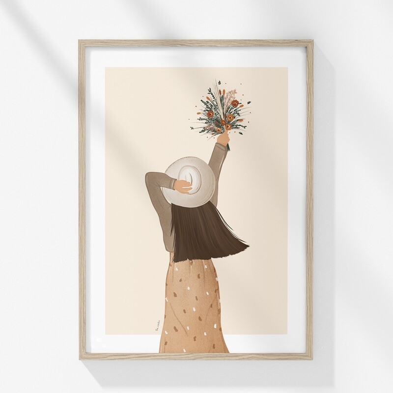 Grafika ' dekle s cvetjem '