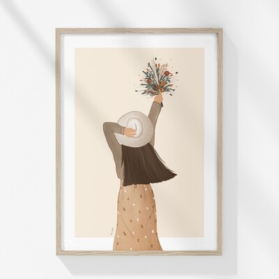 Grafika ' dekle s cvetjem '