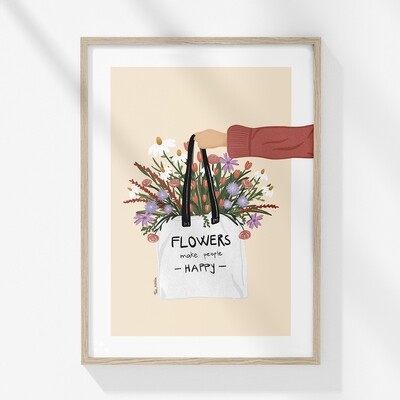 Grafika ' flowers make people happy '