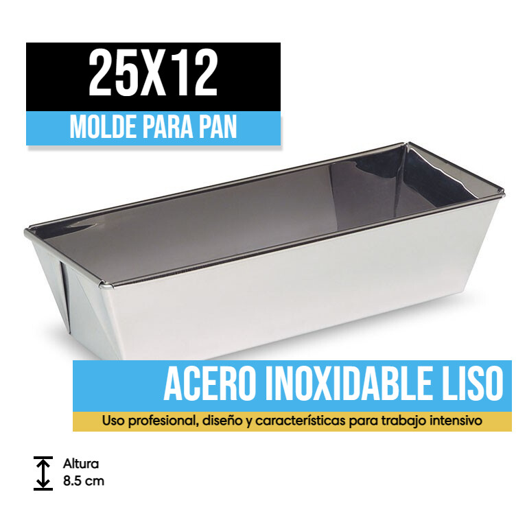 Molde para pan INOX Liso 25x12x8.5