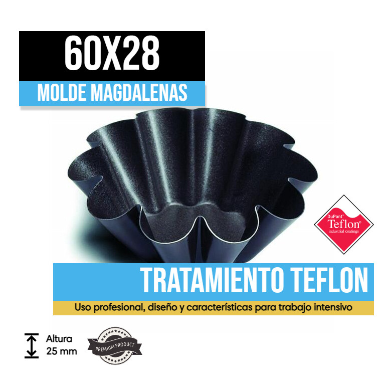Molde de Magdalena Teflonado 60x28 (Caja 12u.)