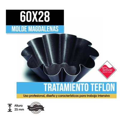 Molde de Magdalena Teflonado 60x28 (Caja 12u.)