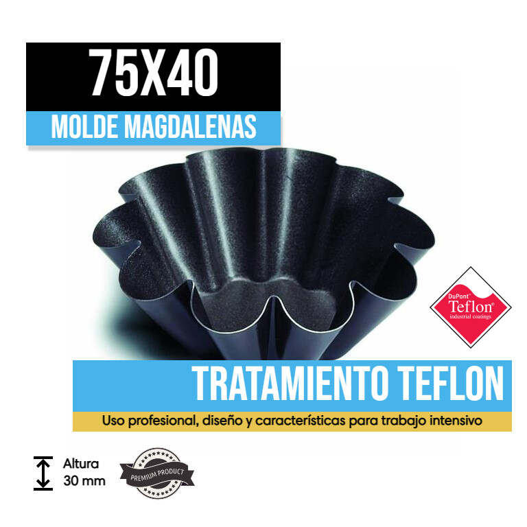Molde de Magdalena Teflonado 75x40 (Caja 12u.)