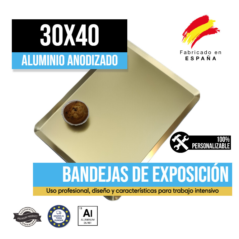 Bandeja Aluminio Anodizado Oro 30x40