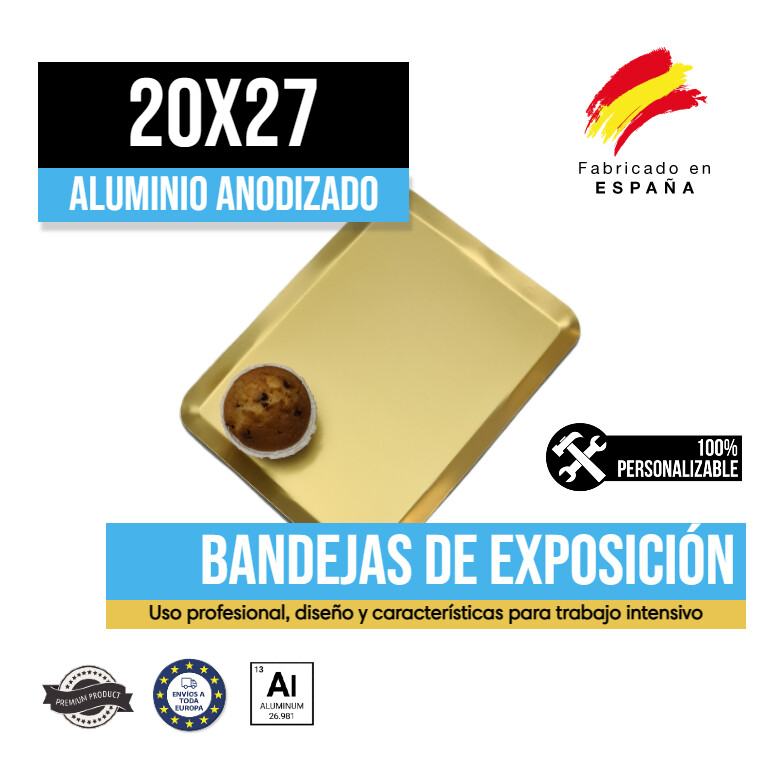 Bandeja Aluminio Anodizado Oro 20x27