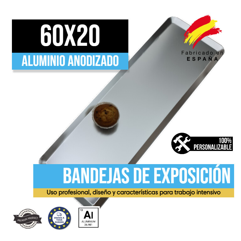 Bandeja Aluminio Anodizado Plata 60x20