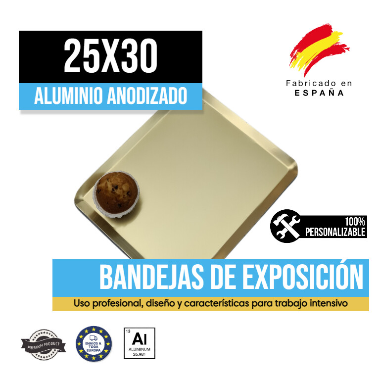 Bandeja Aluminio Anodizado Oro 25x30