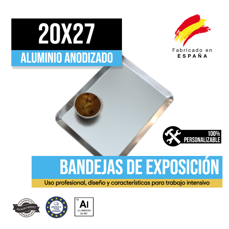 Bandeja Aluminio Anodizado Plata 20x27