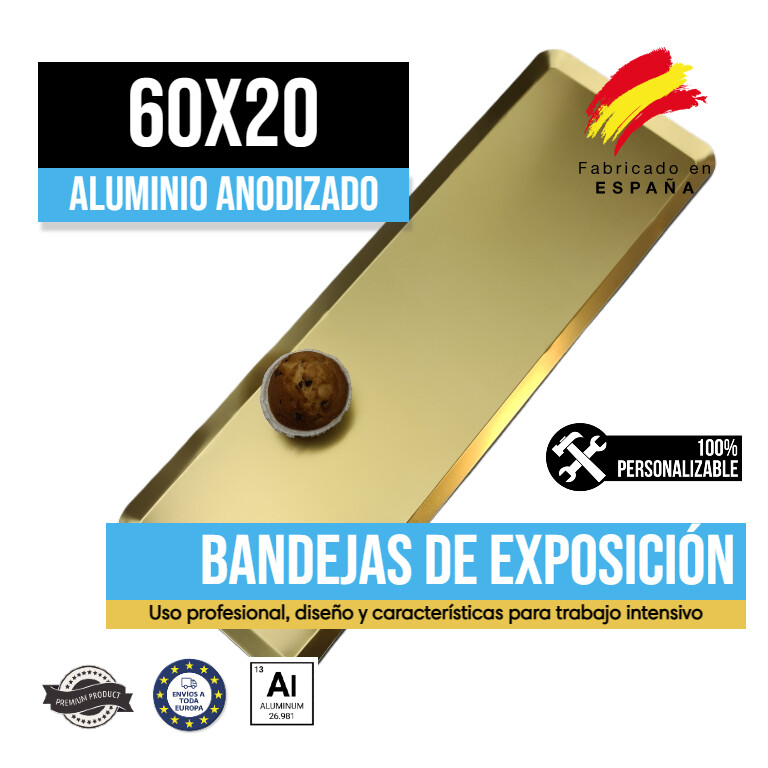Bandeja Aluminio Anodizado Oro 60x20