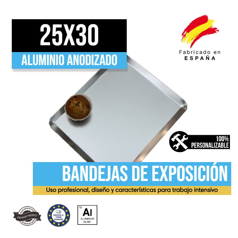 Bandeja Aluminio Anodizado Plata 25x30