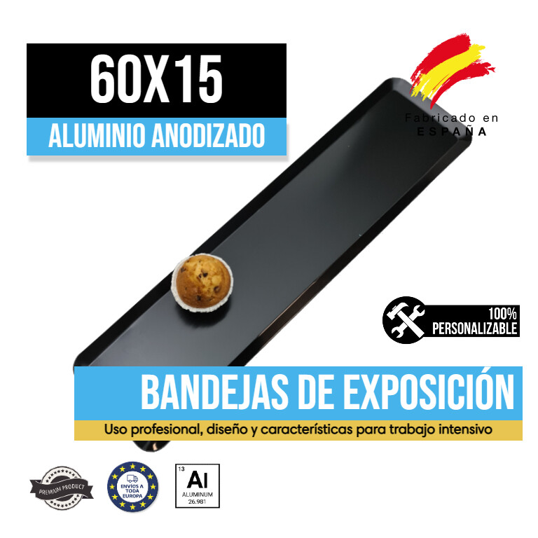 Bandeja Aluminio Anodizado Negra 60x15