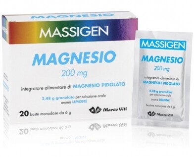 MASSIGEN Magnesio pidolato 200mg - Aroma limone 20 buste