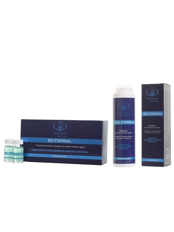 Farmavit Biostaminal Kit Trattamento Anticaduta Cellule Staminali Vegetali - Fiale 10x8ml + Shampoo 300ml Speciale Uomo