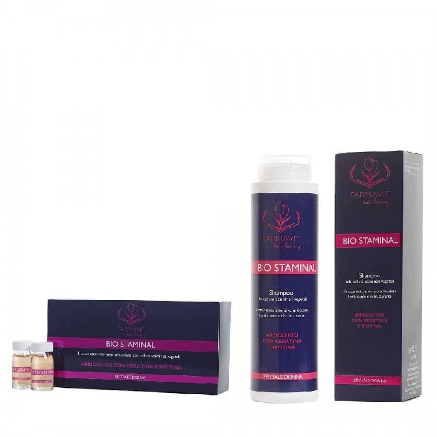 Farmavit Biostaminal Kit Trattamento Anticaduta Cellule Staminali Vegetali - Fiale 10x8ml + Shampoo 300ml Speciale Donna