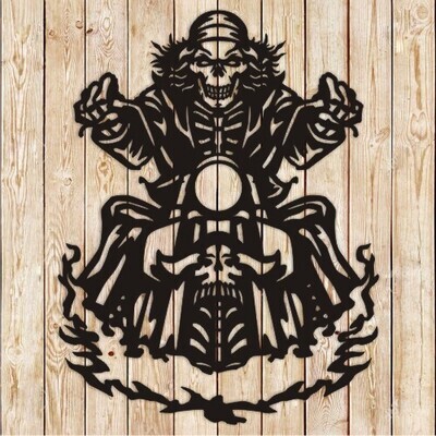 Biker Flaming Skeleton Vector Cutting File