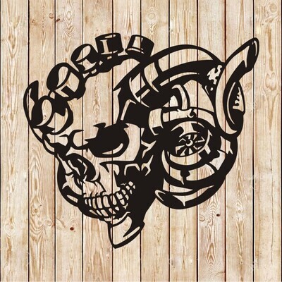Skull with Turbo Horns Vector Cutting File