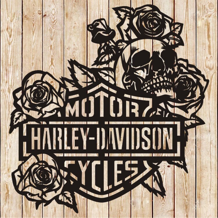 Harley Davidson Skull &amp; Roses vector cutting file