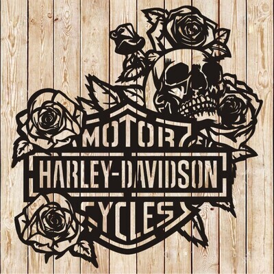 Harley Davidson Skull & Roses vector cutting file