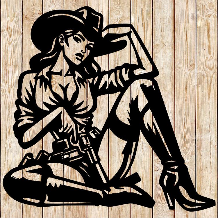 Sexy Cowgirl holding gun. Western Cutting file