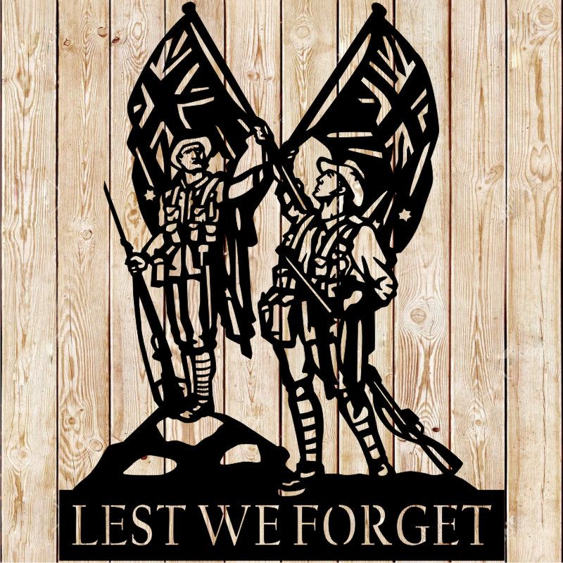 Lest we forget - ANZAC Soldiers with flag sign cutting file