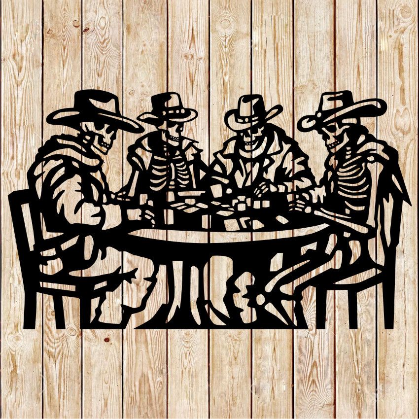 Skeleton - Undead Cowboys playing poker cutting file