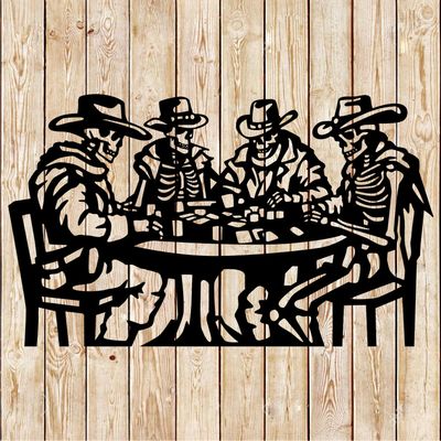 Skeleton - Undead Cowboys playing poker cutting file