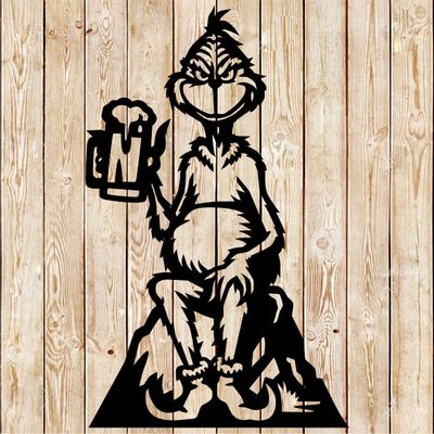 Grinch Drinking Beer Vector Cutting File