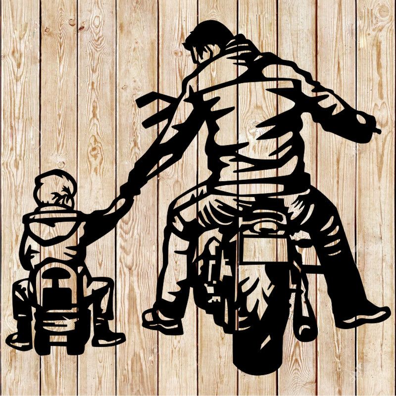 Father and son biker partners for life cutting file