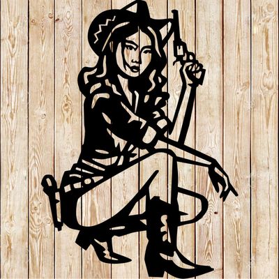 Sexy Cowgirl holding gun. Western Cutting file