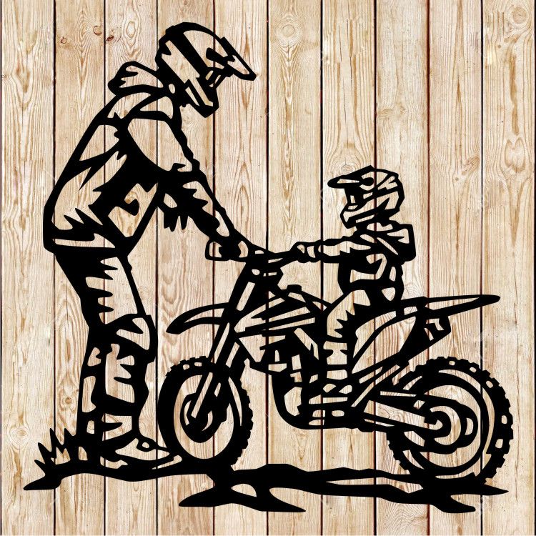 Father helping son biker - Dirt Bike - Partners for life cutting file