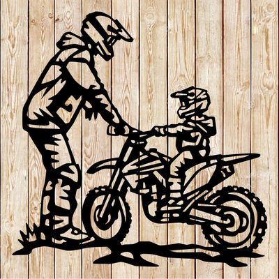 Father helping son biker - Dirt Bike - Partners for life cutting file