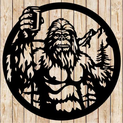 Bigfoot Sasquatch holding a Beer Cutting File