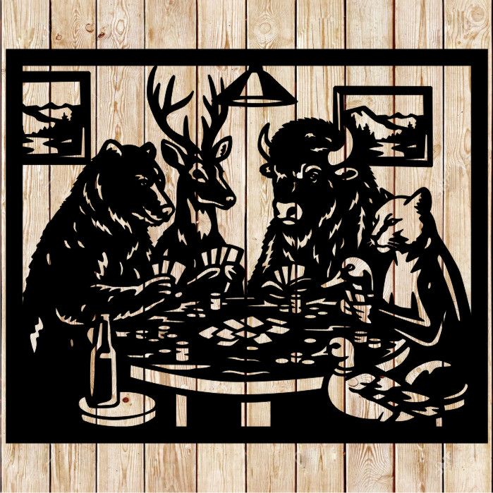 Wild animals playing poker cutting file