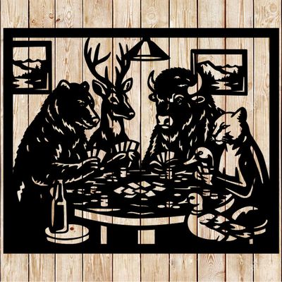 Wild animals playing poker cutting file