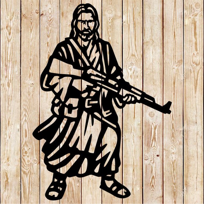 Jesus with a AK 47 cutting file