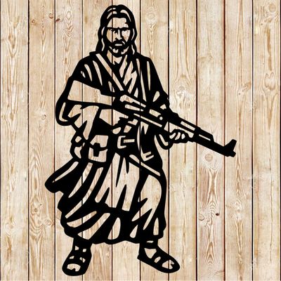 Jesus with a AK 47 cutting file