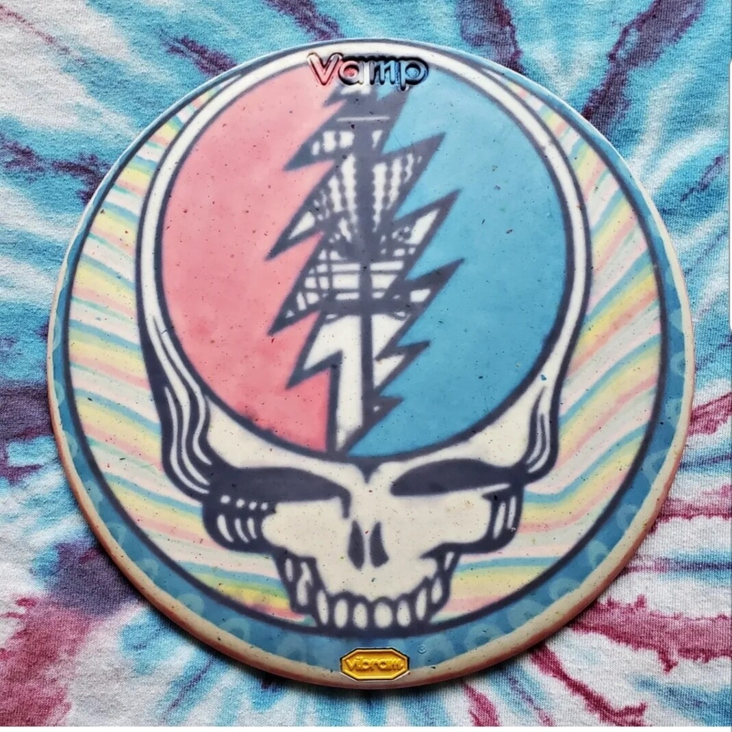 Dyed Vibram Vamp Grateful Dead Steal your Face with Basket/DESIGN AVAILABLE FOR REMAKE Brought to you by Dyelicious Discs