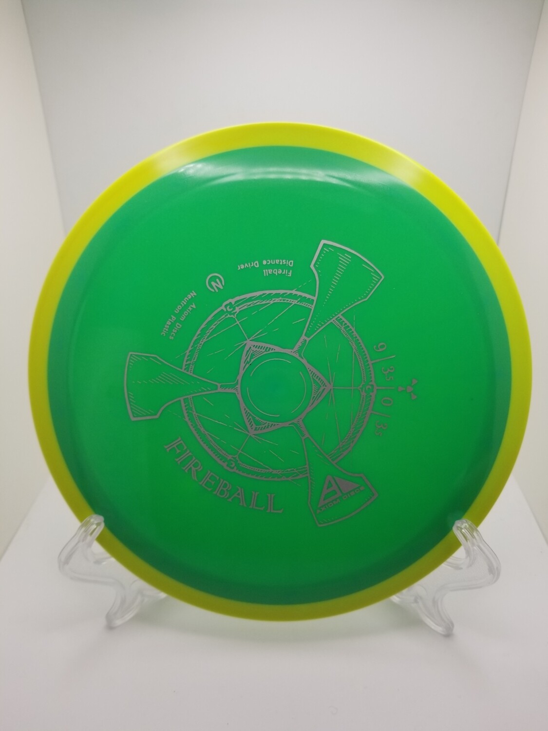 Axiom Discs Fireball Green with Yellow Rim Stamped Neutron 161-162g