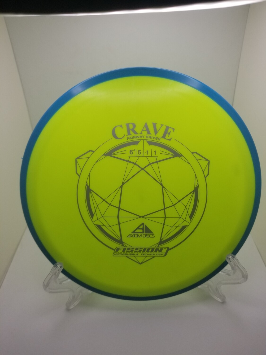 Axiom Discs Crave Neon Yellow with Blue Rim Fission Stamped 158g