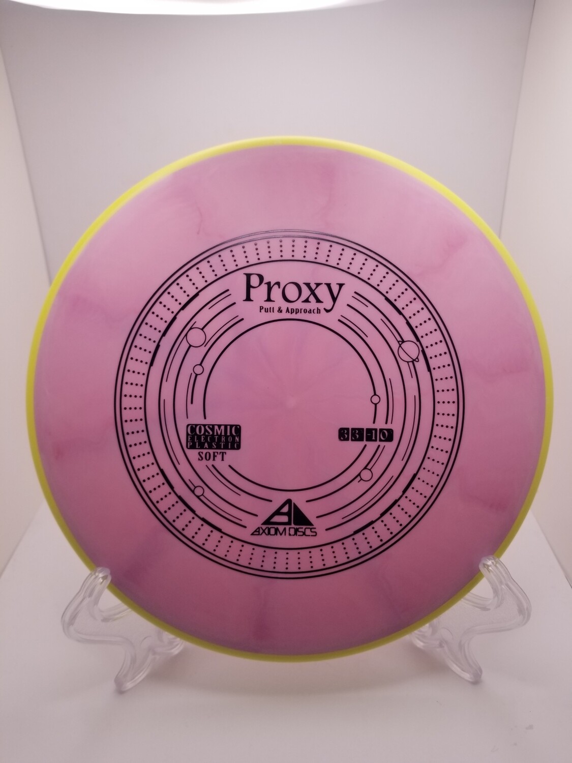 Axiom Discs Proxy Pink Swirl with Yellow Rim Cosmic Electron Plastic Soft 171g