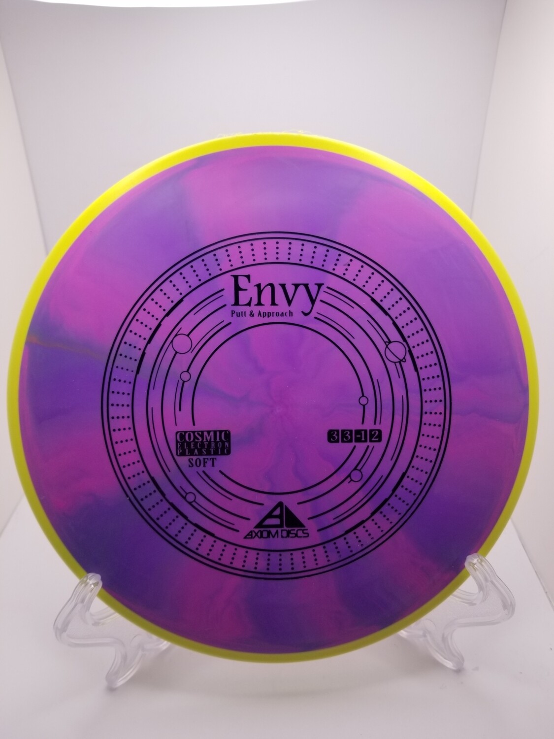 Axiom Discs Envy Purple Swirl with Yellow Rim Cosmic Electron Plastic Soft 173g