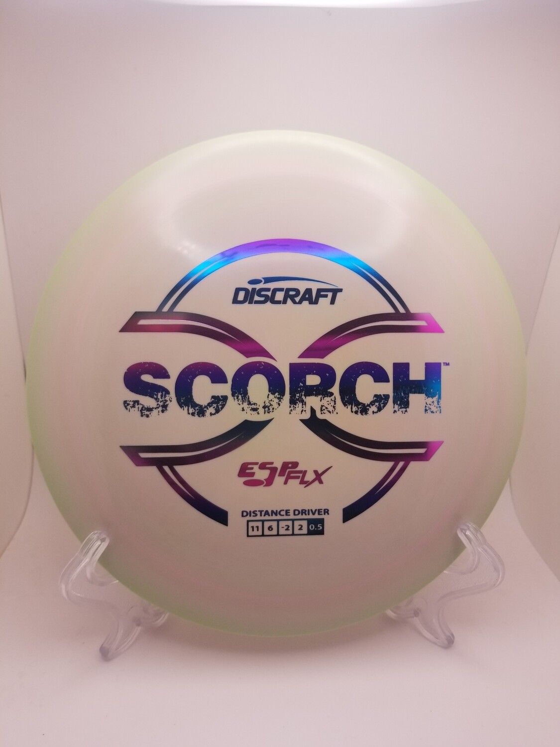 Discraft Discs ESP FLX Scorch Light Tan with Green Rim with Blueish Gradient Fade to Purple Stamp 170-172g