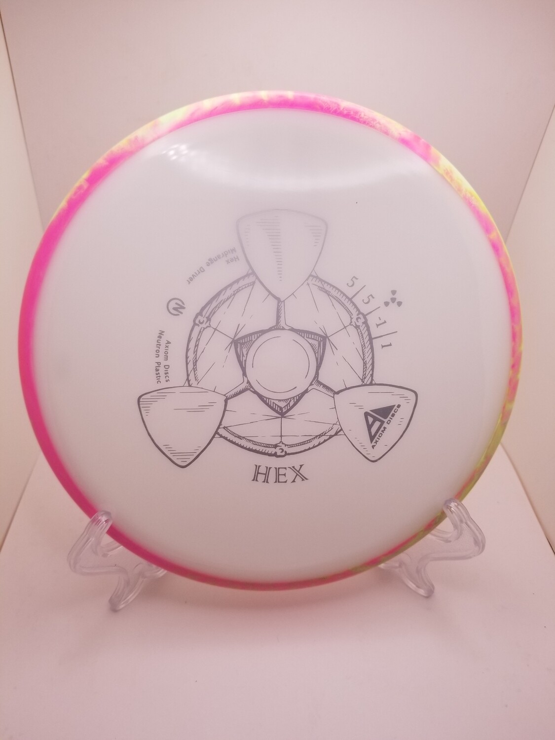 Axiom Discs Hex Neutron White Plate Pink/yellow swirl Rim 177g