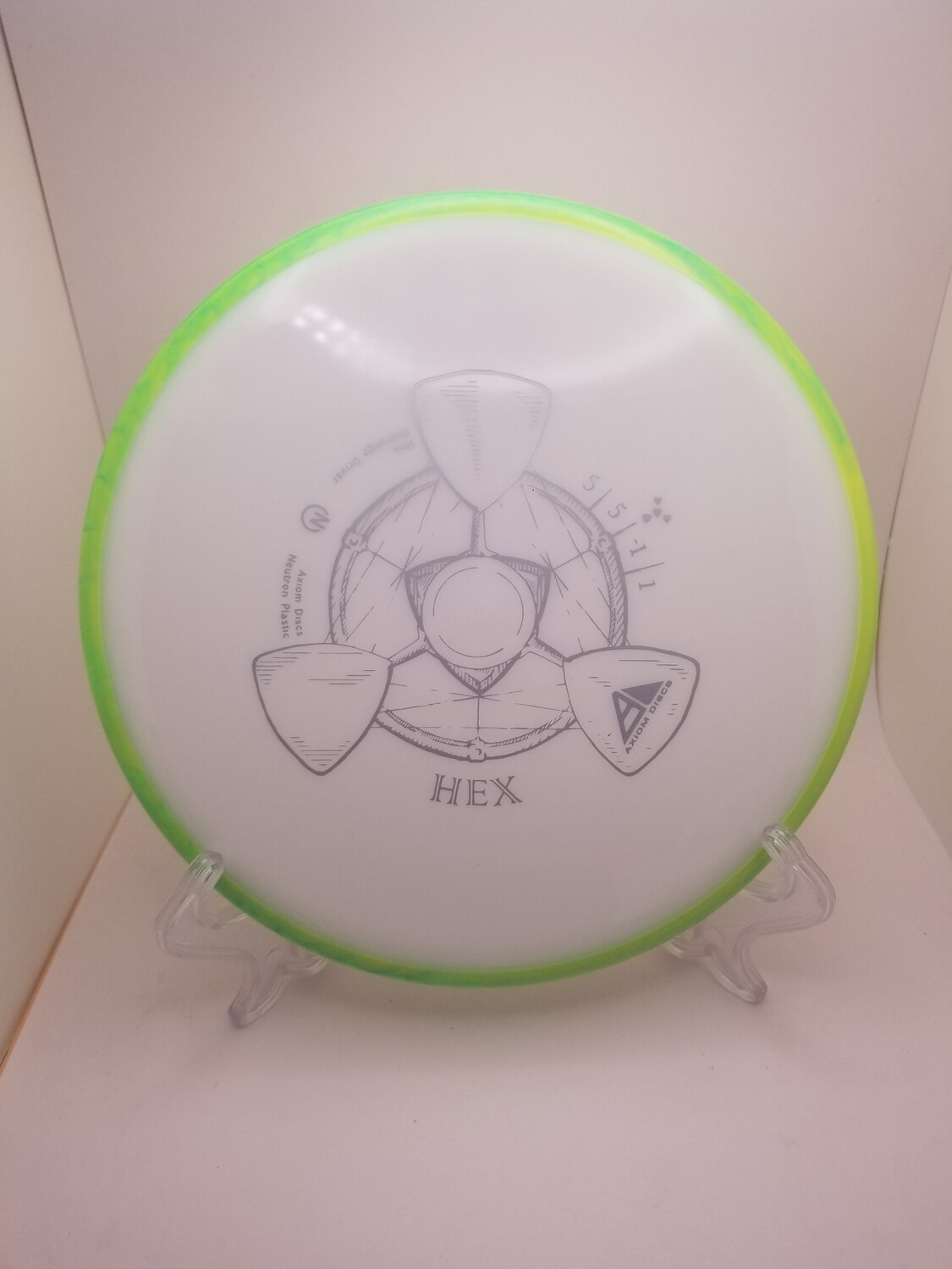 Axiom Discs Hex Neutron White Plate Lime Green Swirly Rim 177g