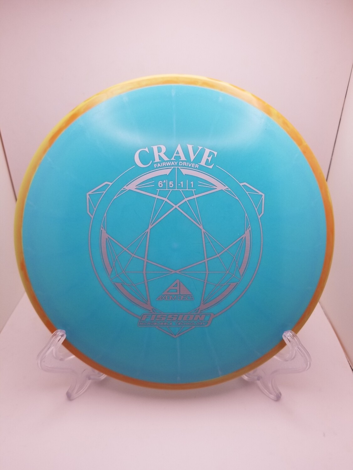 Axiom Discs Crave Baby Blue with Orange Swirl Rim Fission Stamped 163g