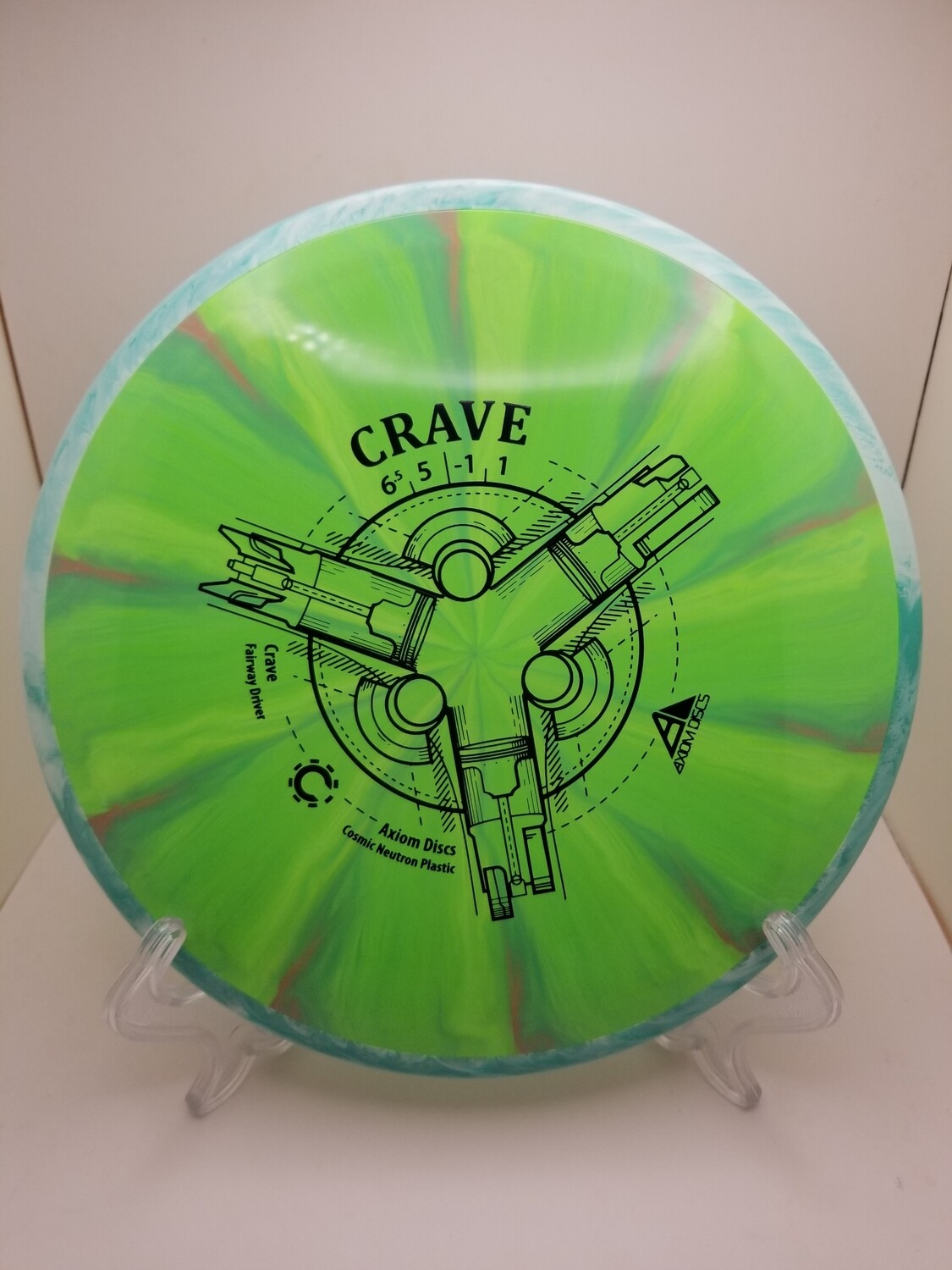 Axiom Discs Cosmic Neutron Crave Green and Orange Burst with Blue/white Swirl Rim 167g