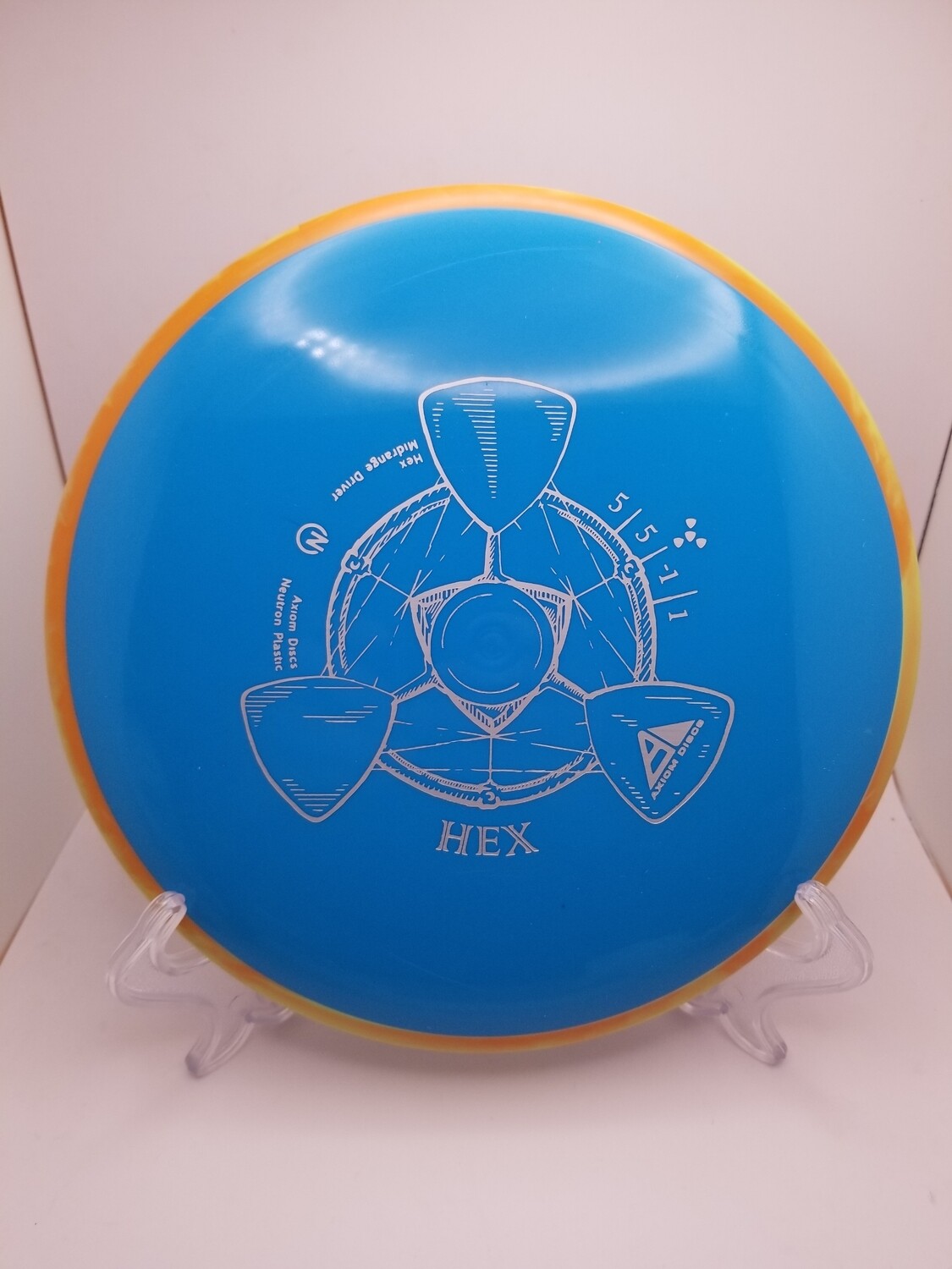 Axiom Discs Hex Neutron Blue with Swirly Orange/Yellow Swirl Rim 178g